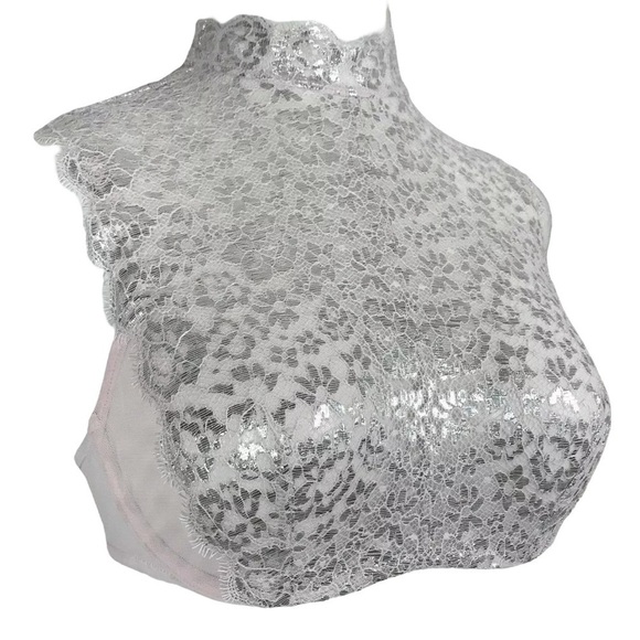 Victorias Secret Dream Angels • Pink Silver Metallic High Neck Lace Unlined Demi - Picture 4 of 4